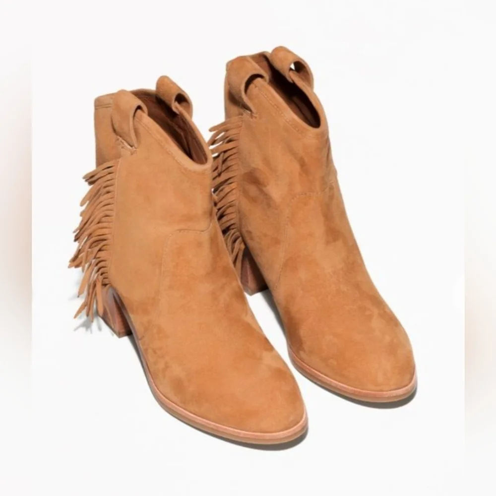 & Other Stories Suede Fringe Ankle Booties Western Boho Womens 9